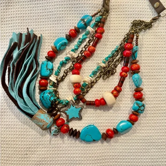 Rare Bird Necklace with Turquoise Star & Leather Tassel 🌵 - Picture 5 of 12
